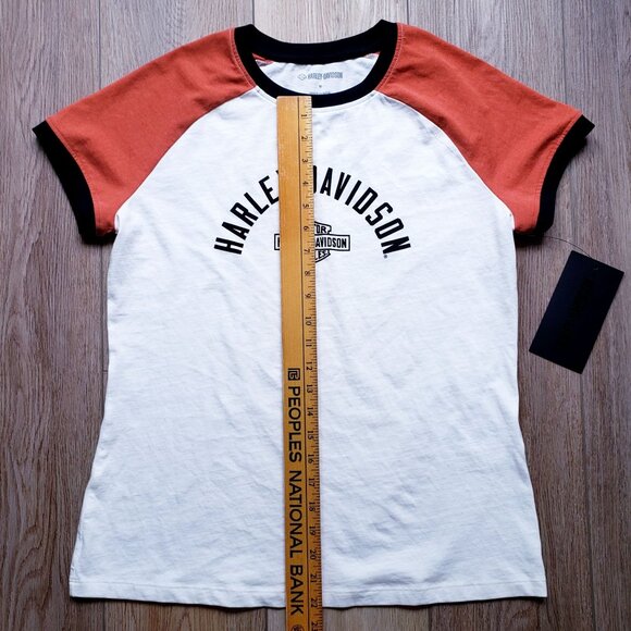 Harley-Davidson Womens Off White & Orange Raglan T-Shirt Logo Graphic with Tags - Picture 5 of 7